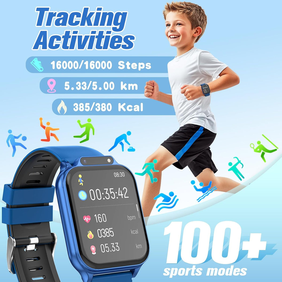 Reloj inteligente para niños de 1.85 pulgadas con rastreador de