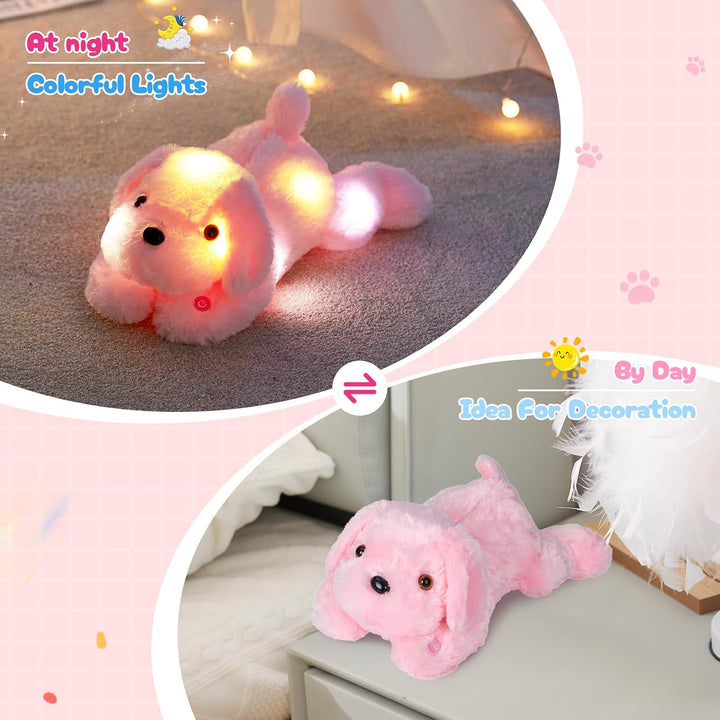 WEWILL Perro Cachorro Rosa Iluminado de 18'' con LED, Peluc...