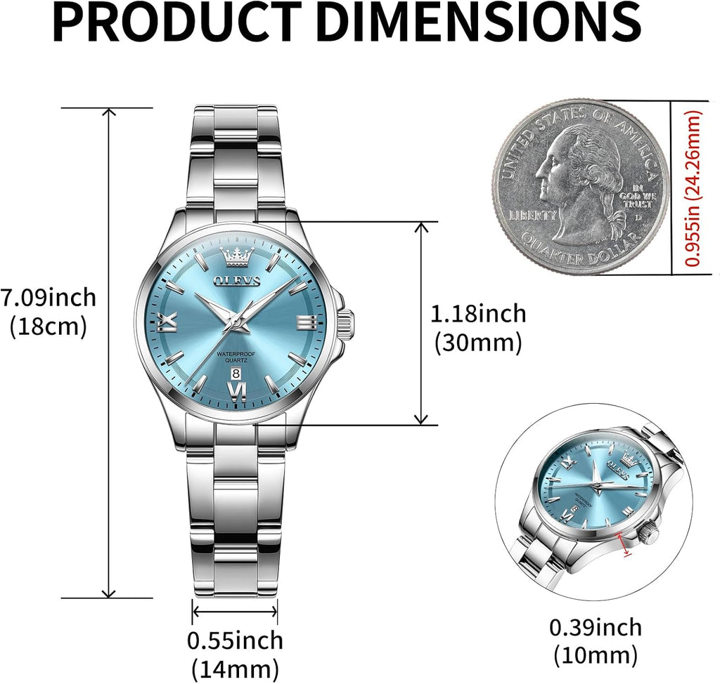 OLEVS Reloj para Mujer Plateado de Acero Inoxidable Elegante Analógico Lúmenes Visibles