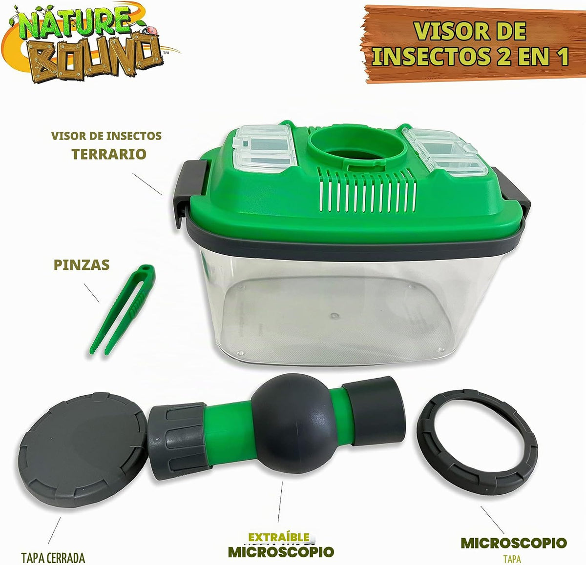 Nature Bound Kit 2 en 1 de Hábitat con Microscopio para Insectos y Otras Criaturas, Incluye Tapa y Microscopio Portátil Desmontable