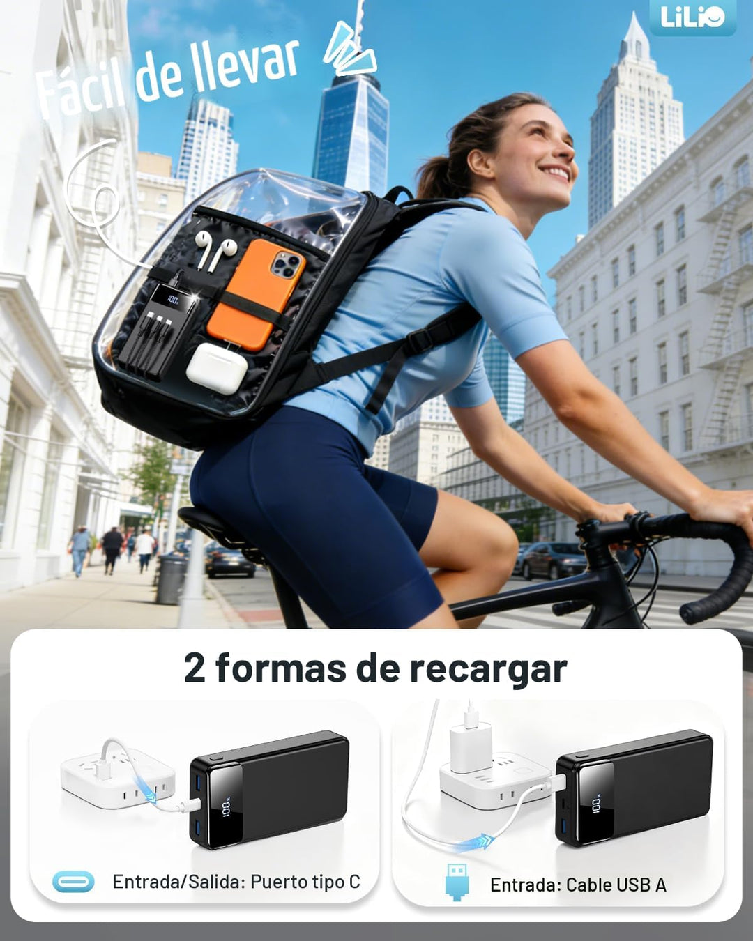 LILIO Cargador portátil, batería de 60,000 mAh, cargador de batería...