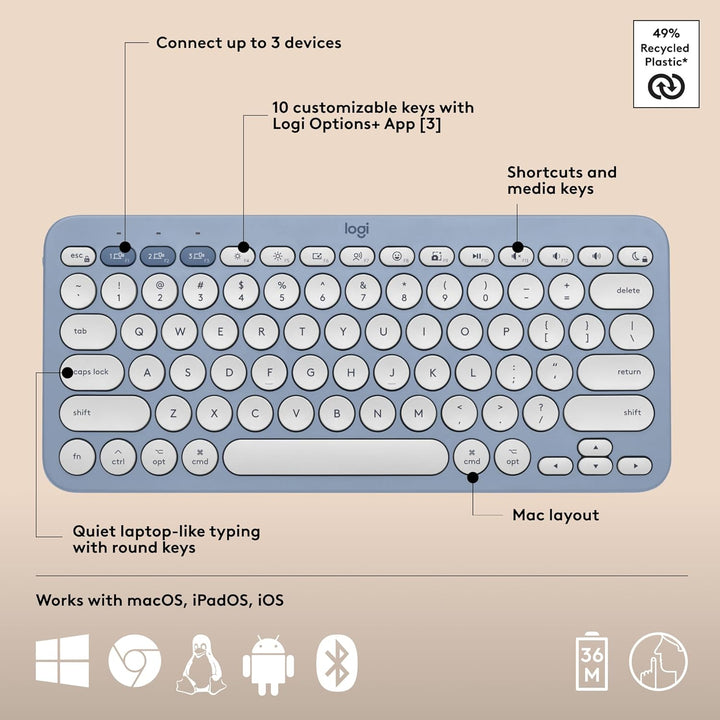 Logitech Pebble 2 Combo para Mac, Teclado y Mouse Inalámbricos, Del...