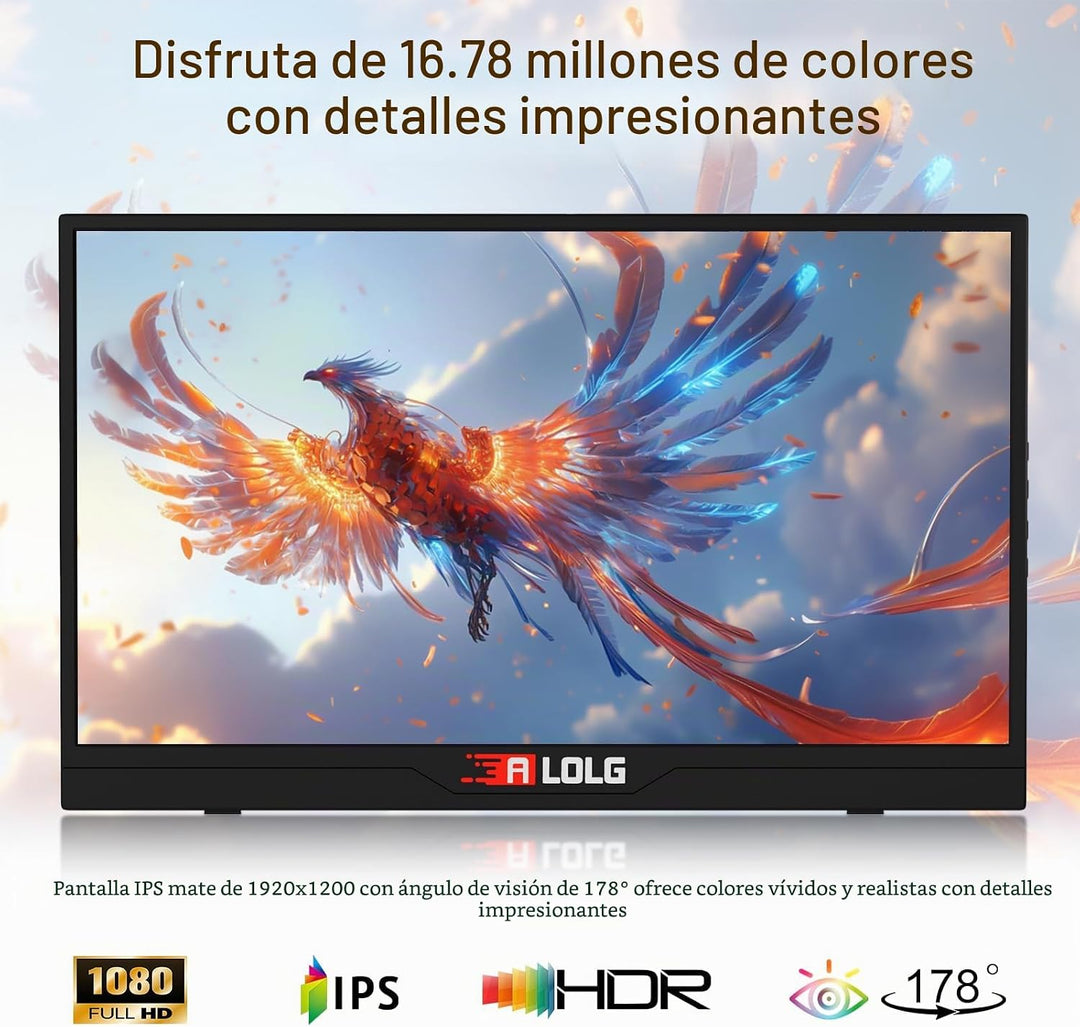 ALOLG 144Hz 16" Monitor portátil 1920x1200 FHD IPS con USB-C Mini H...