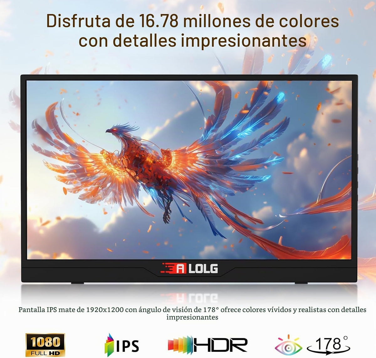 ALOLG 144Hz 16" Monitor portátil 1920x1200 FHD IPS con USB-C Mini H...