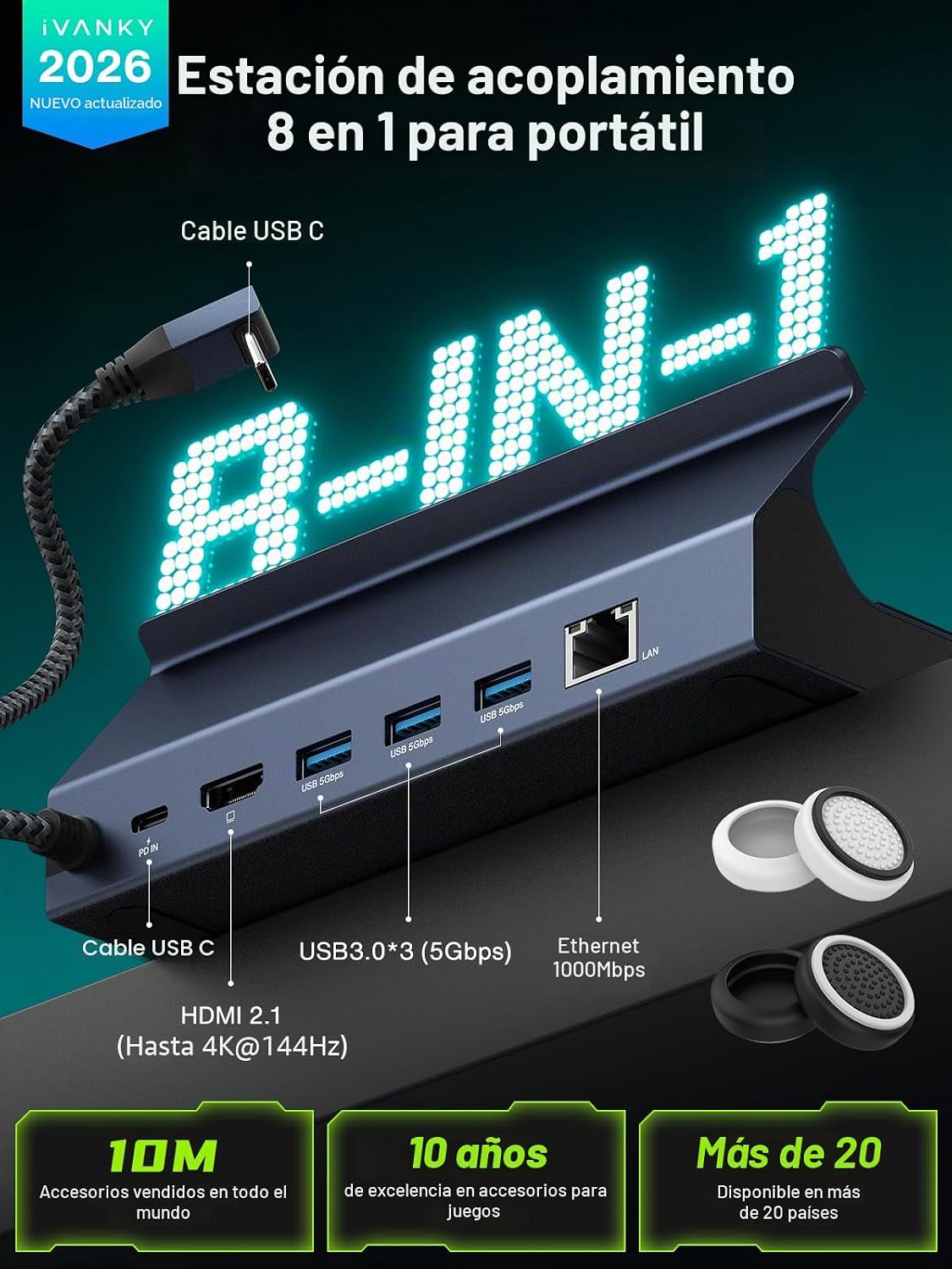 iVANKY ROG Xbox Ally X (2025)/ROG Ally Dock, estación de acoplamiento 8 en