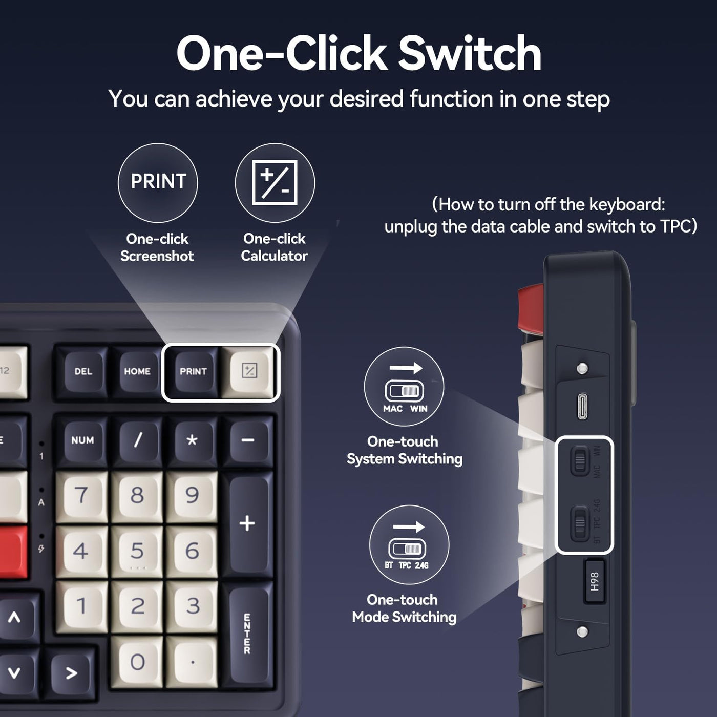 AUSDOM Teclado mecánico Bluetooth inalámbrico H98, BT5.3\/Type-C\/2...