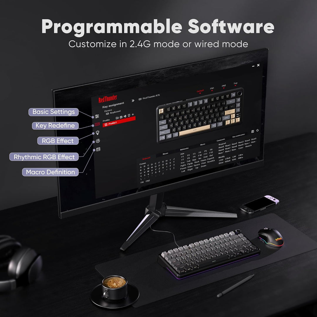 RedThunder K75 Teclado mecánico inalámbrico para juegos, 75% teclad...