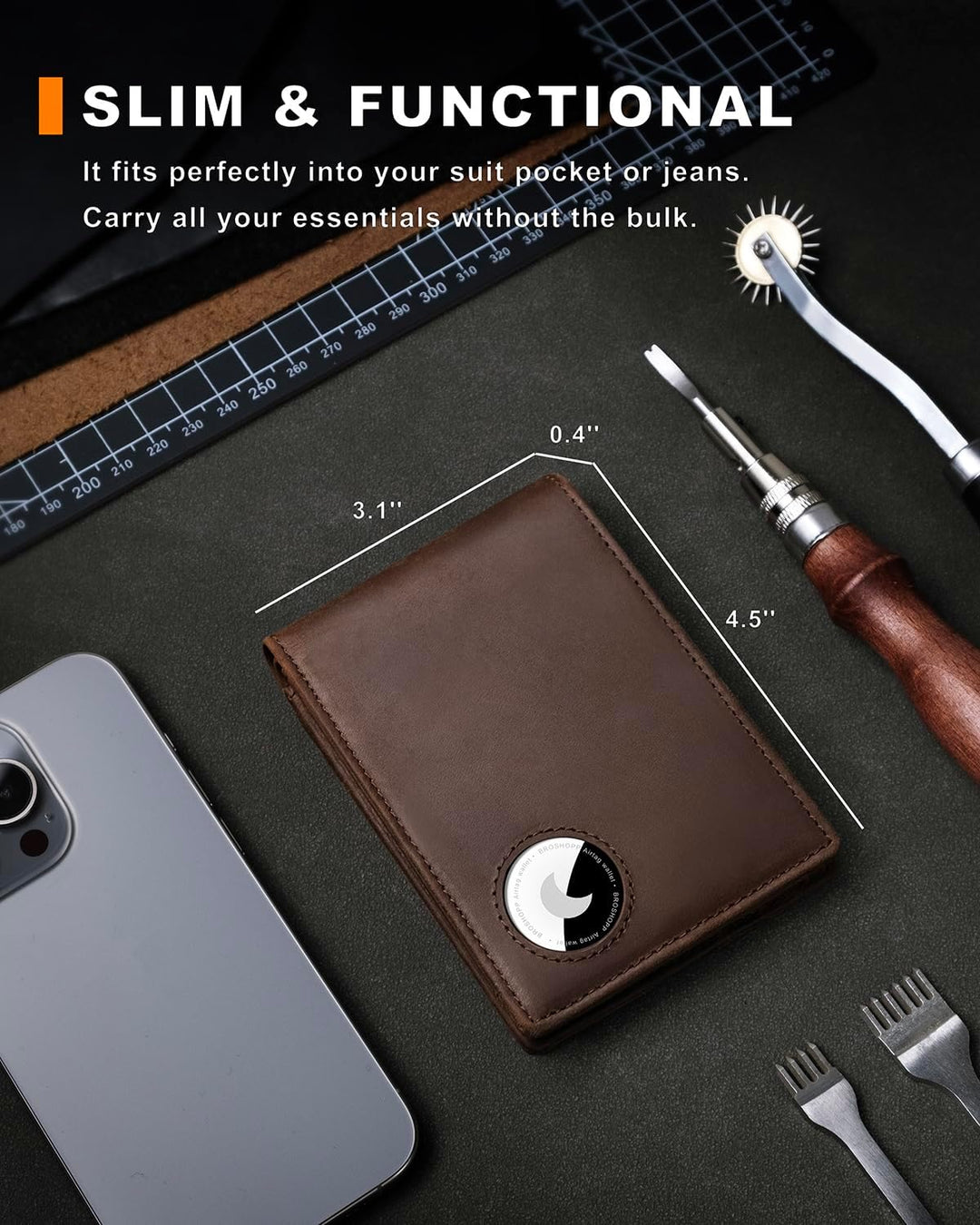 BROSHOPP Billetera Airtag para hombres, billetera bifold de cuero d...