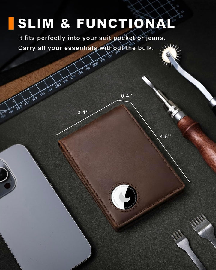BROSHOPP Billetera Airtag para hombres, billetera bifold de cuero d...