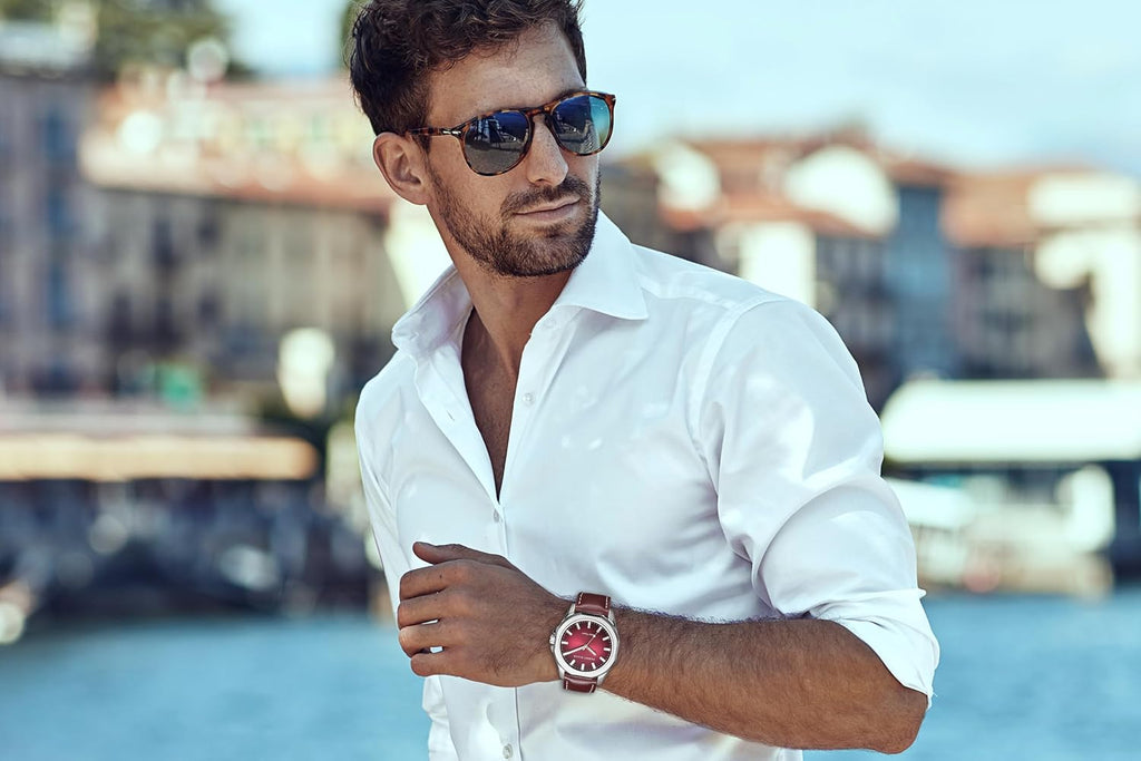 Reloj Perry Ellis para hombre con energía solar | Relojes de pulsera analógicos resistentes al agua de cuero vegano para hombre | Caja de 42mm | Relojes para hombres | Elegante regalo para hombre