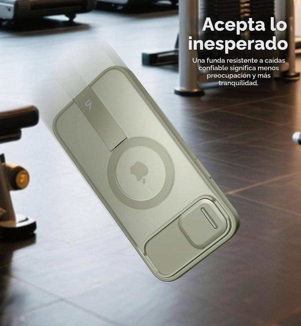 SURITCH Funda para iPhone 15, compatible con MagSafe, soporte integrado y cubierta de cámara y parte trasera translúcida, funda protectora resistente a prueba de golpes de 6.1 pulgadas, verde