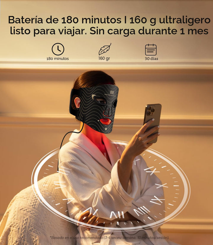 INIA Máscara de terapia de luz roja para cara, 4 modos de luz con N...