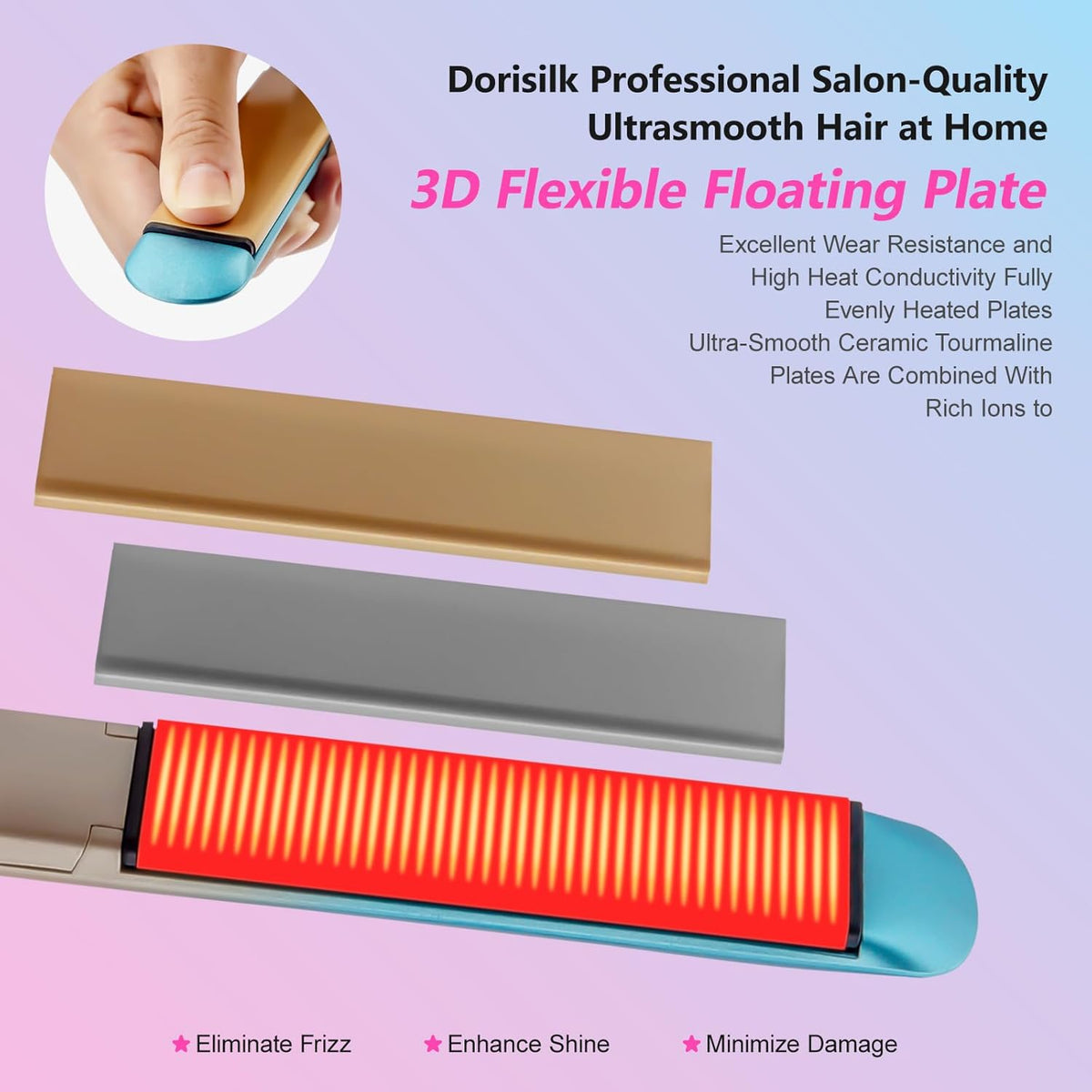 DORISILK Plancha Plana Colorida de 450 Grados, Alisador y Rizador d...