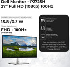 P2725H - Monitor Full HD de 27 pulgadas 1920 x 1080, paquete de pantalla de monitor de computadora con cable de alimentación USB 3.0, cable ascendente, DisplayPort + cables HDMI + paño