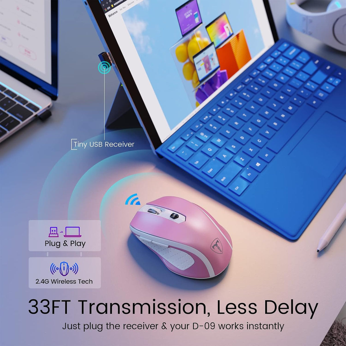 HOTWEEMS D-09 - Ratón inalámbrico para laptop, ergonómico Plus, mou...