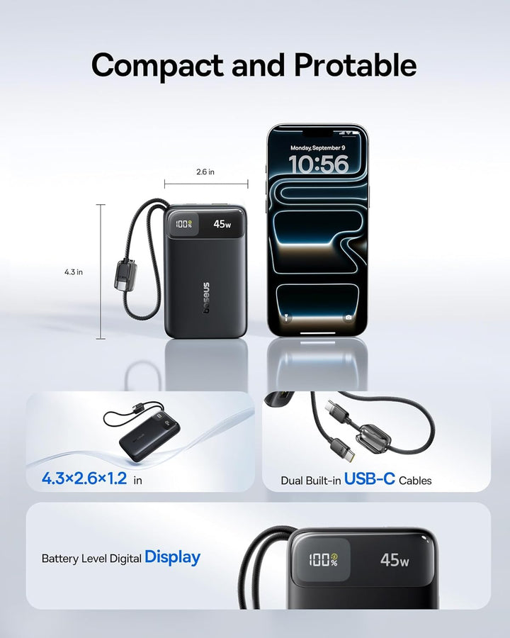 Baseus Cargador portátil compacto de 20000 mAh de 45 W, banco de en...