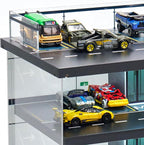 Estuche de exhibición para Hot Wheels Garage y autos Matchbox con luz LED, estuche de almacenamiento para Hot Wheels, diorama de garaje de estacionamiento con 4 niveles, máximo 58 autos a escala 1/64