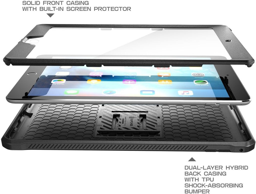 SUPCASE Unicorn Beetle Pro Series - Funda diseñada para iPad 9.7 2018/2017, con protector de pantalla integrado y funda protectora resistente de doble capa de cuerpo completo para iPad 9.7 de 5ª y 6ª generación (negro)