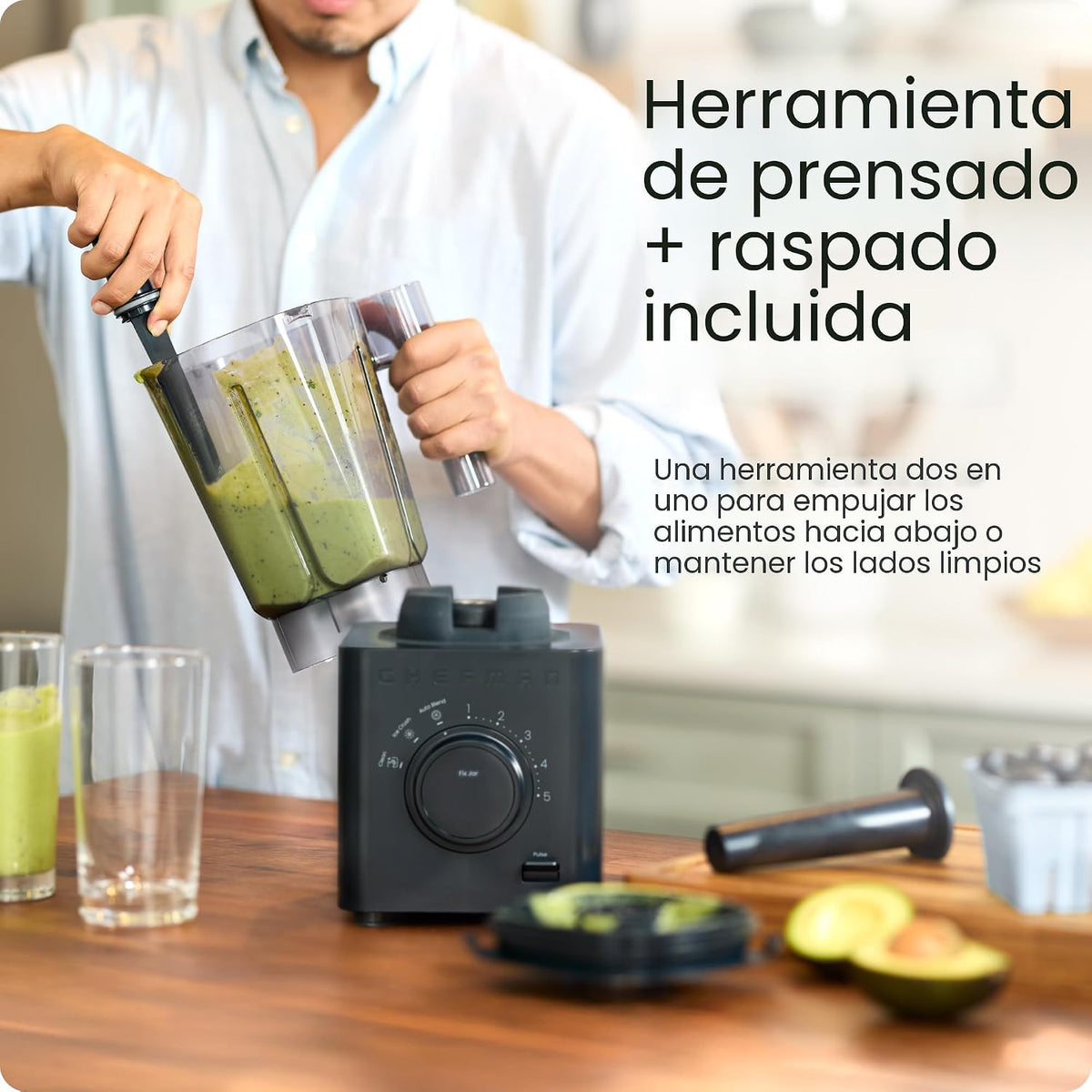 Chefman Obliterator - Batidora de encimera de 48 onzas para batidos, motor de 1380 W para triturar hielo, nueces y frutas congeladas con hoja de acero inoxidable, función de mezcla automática, incluye