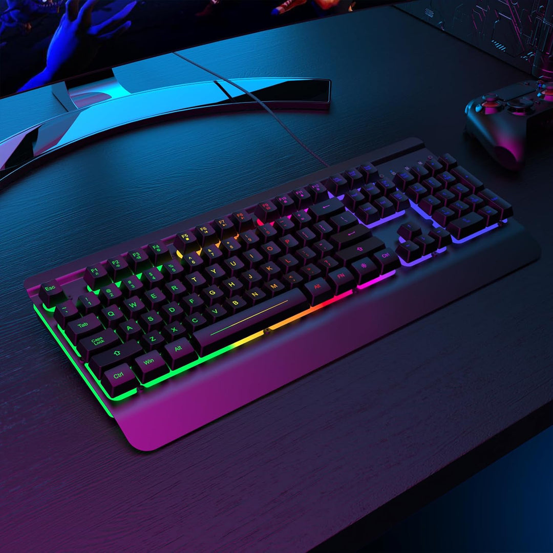RisoPhy Teclado para juegos, panel de metal de 104 teclas, teclado...