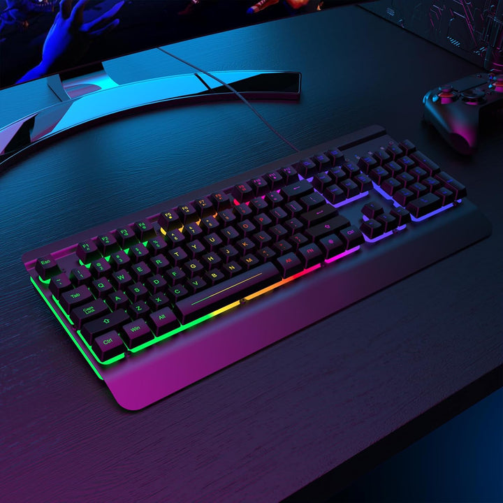 RisoPhy Teclado para juegos, panel de metal de 104 teclas, teclado...
