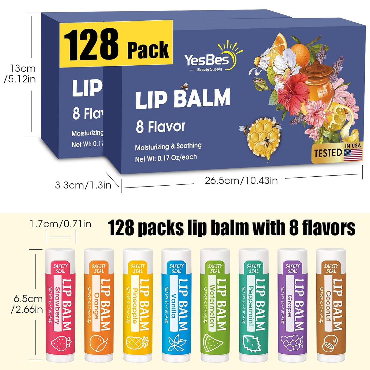 YesBes Paquete de 128 bálsamos labiales, bálsamo labial natural a g...