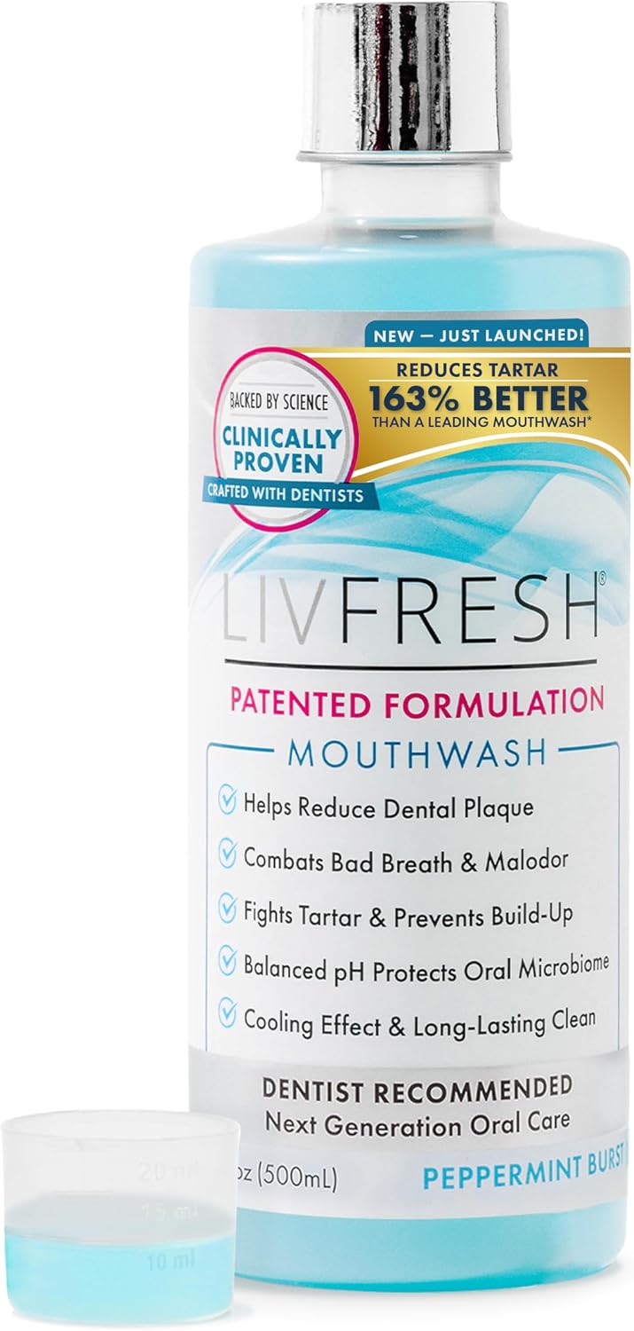 LIVFRESH Enjuague bucal, clínicamente probado, 163% mejor control d...