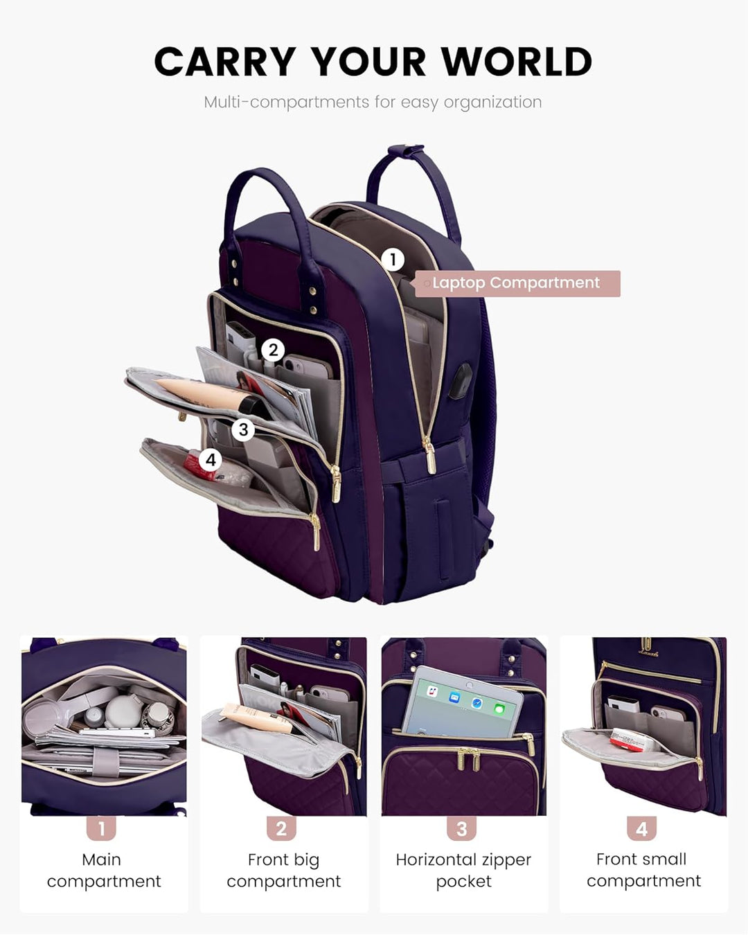 LOVEVOOK - Mochila de computadora portátil para mujer, bolsa de via...