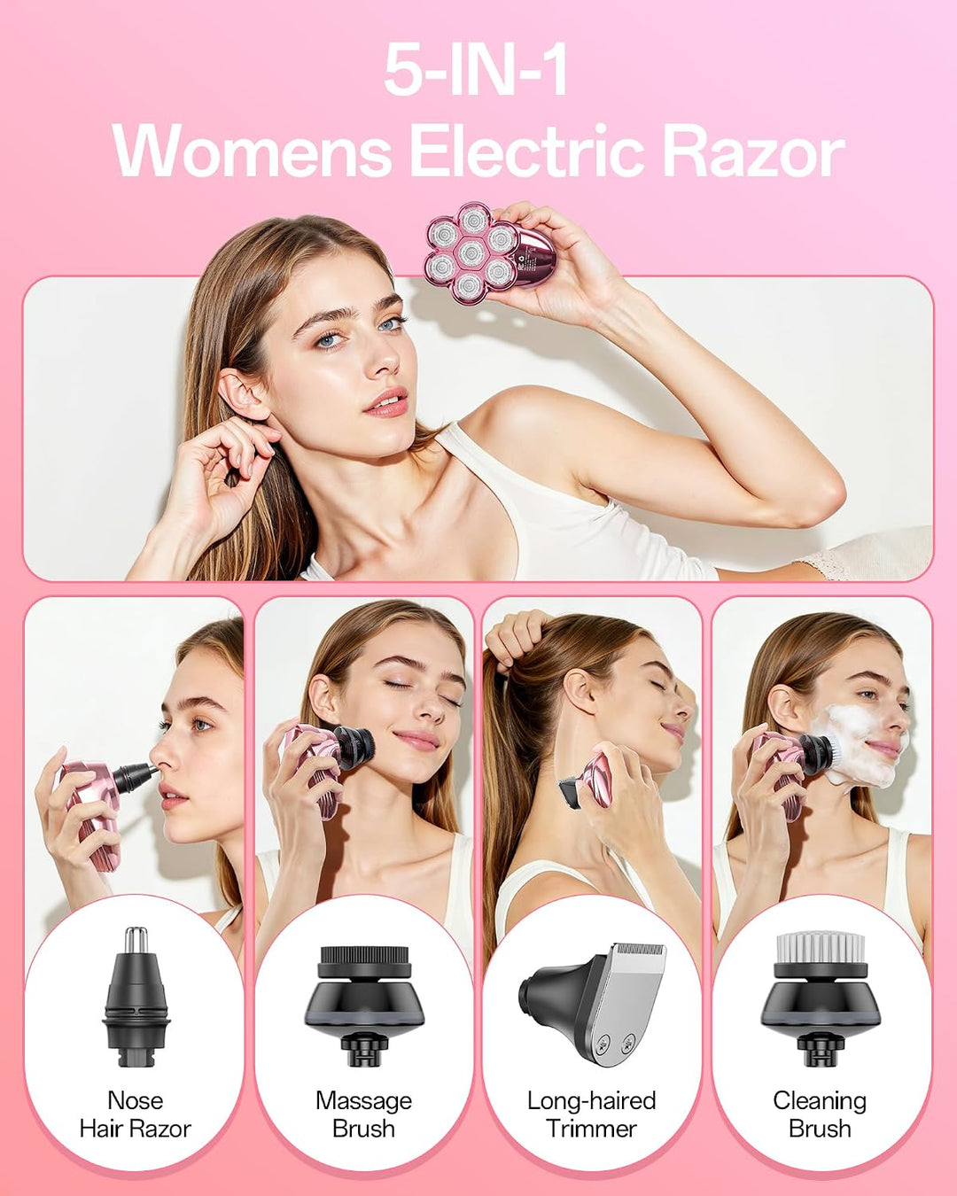 Maquinillas de afeitar eléctricas 5 en 1 para mujer, cabeza magnéti...