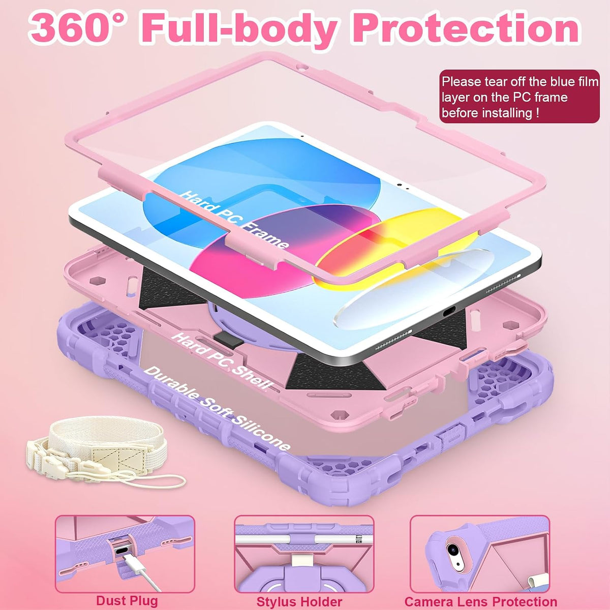 WESOROL Funda para iPad (A16) de 11ª/10ª generación 2025/2022 con protector de pantalla con soporte giratorio, soporte para lápices, funda para iPad de 10ª generación, a prueba de golpes