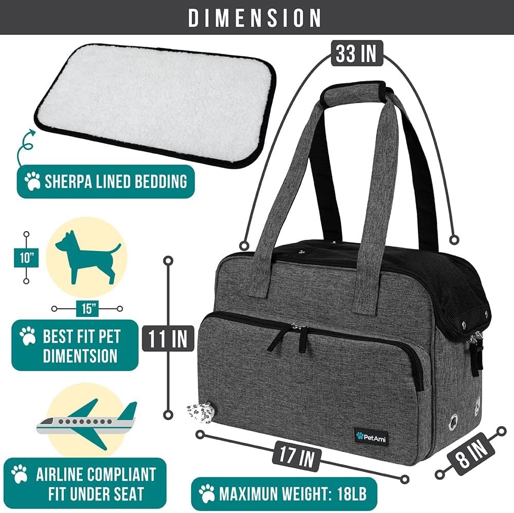 PetAmi Transportadora Tipo Bolso para Perros Pequeños, Bolsa Transportadora de Mascotas de Lados Suaves con Bolsillos, Bolsa de Mano de Viaje Portátil para Cachorros y Gatos Estilo Tote, Malla