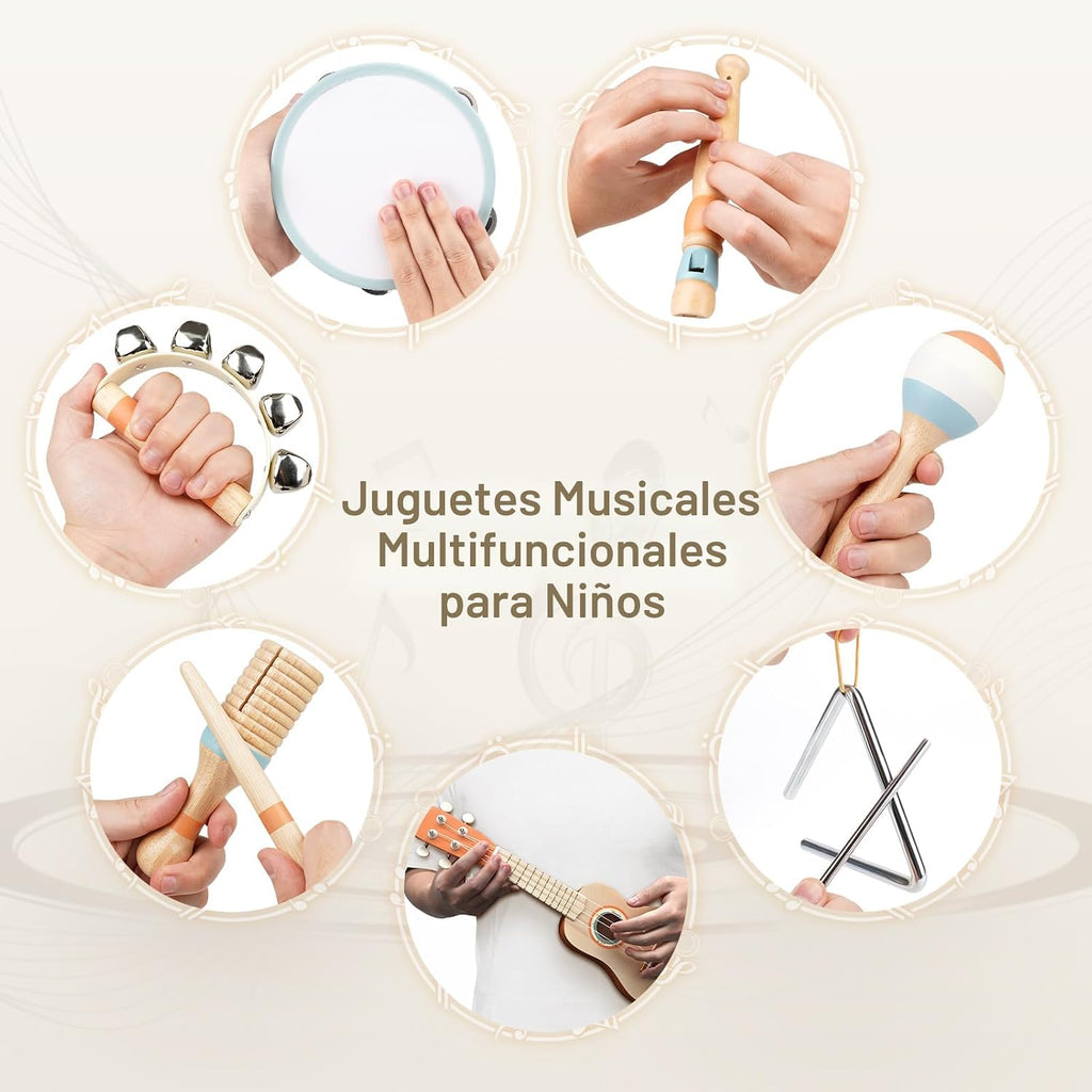 Vanplay - Juego de guitarra para niños, 7 instrumentos musicales de madera