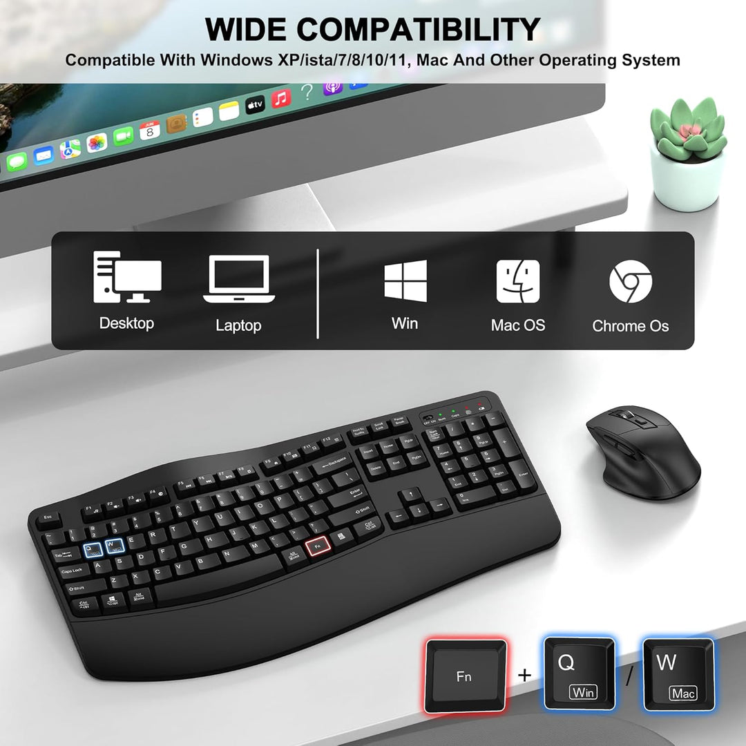 Combo de teclado y mouse inalámbricos, teclado ergonómico de tamaño...