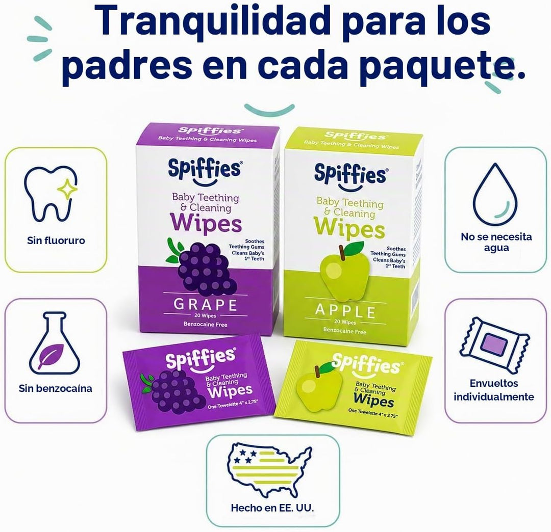 Spiffies - Toallitas de dientes de xilitol para bebés, manzana y uv...