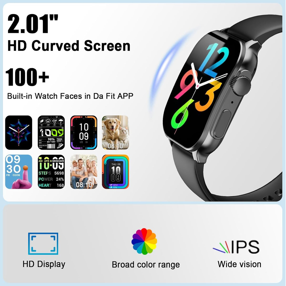 Reloj inteligente para hombre, pantalla curva AMOLED de 2.01 pulgadas, rastreador de fitness con respuesta/hacer llamadas, más de 100 modos deportivos, reloj de fitness con frecuencia cardíaca 24/7/monitor de sueño/podómetro, resistente al agua IP68, para