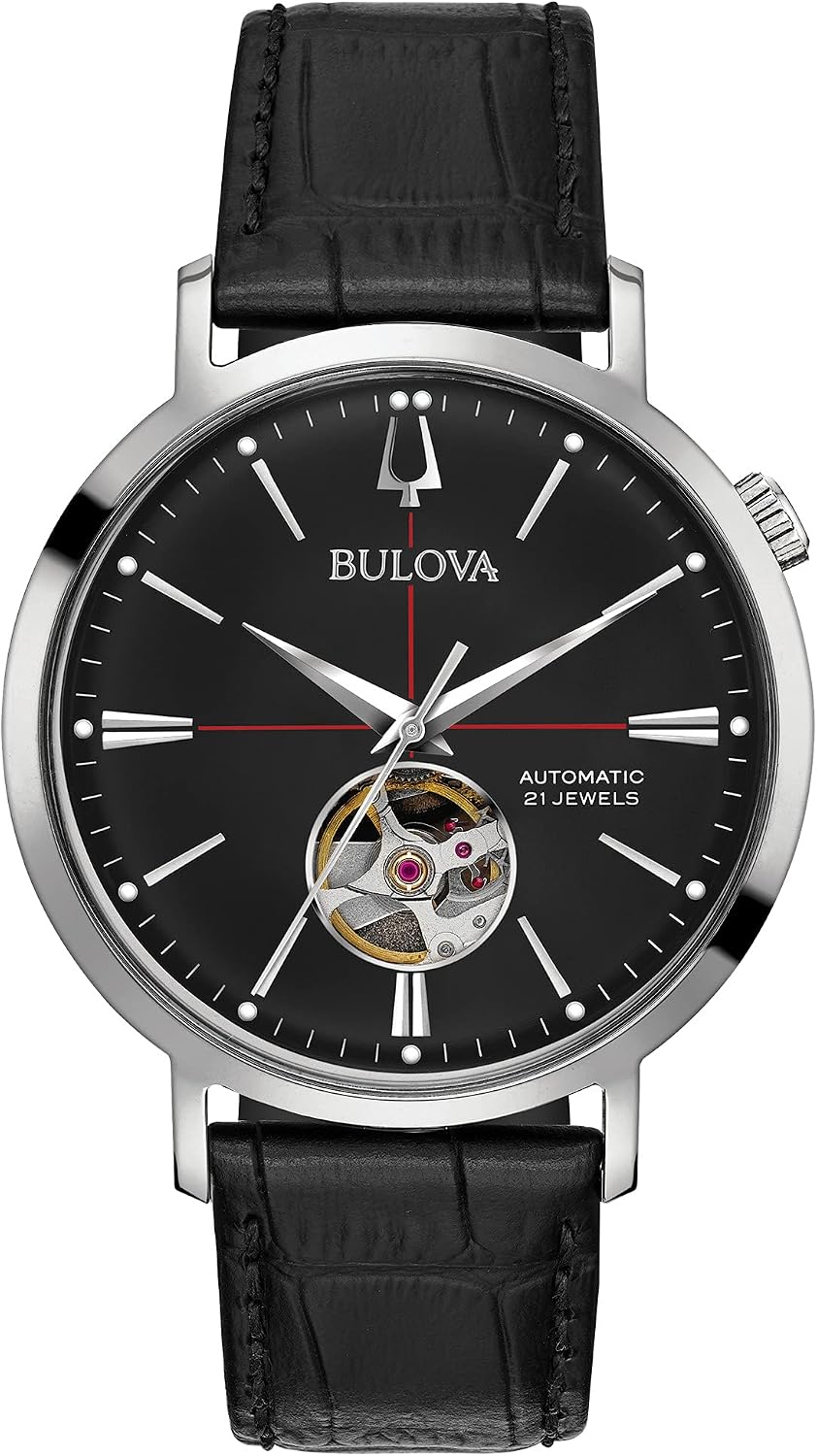 Bulova - Reloj Aerojet automático de 3 manecillas para hombre, apertura con vista interior, reserva de energía de 40 horas, cristal mineral doble curvado,41 mm