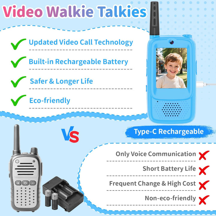 Walkie Talkies de video para niños, paquete de 2 walkie talkies rec...