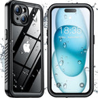 SPIDERCASE Funda impermeable para iPhone 15, lente y protector de pantalla integrados, protección de alta resistencia, 12 pies, funda militar a prueba de golpes, a prueba de polvo, color negro