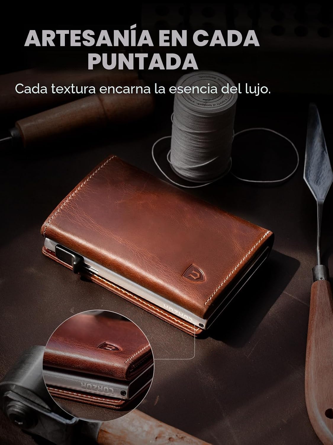 Cartera minimalista para hombres con tarjetero de crédito, cuero de grano completo más fino, billetera inteligente emergente, billetera delgada de tres pliegues, bloqueo RFID, bolsillo frontal