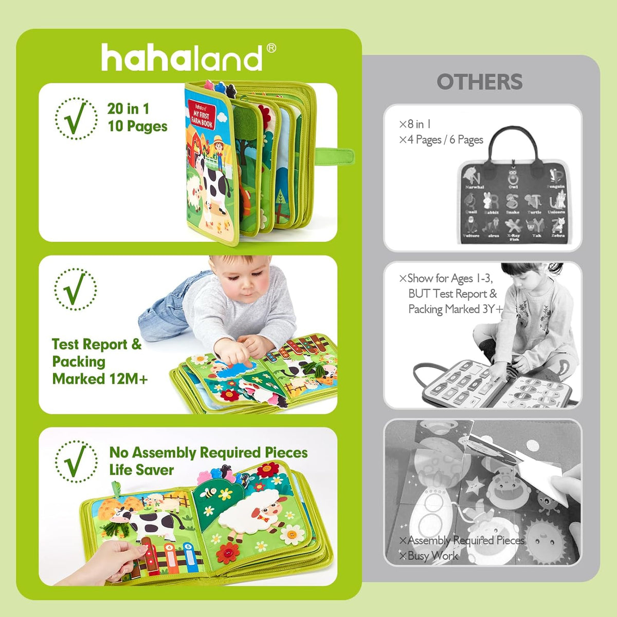 hahaland Libro ocupado para niños pequeños de 1 a 3 años - Montessori Toys, Granja