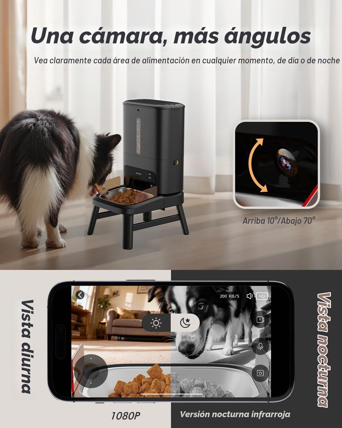 Comedero automático para perros de razas grandes, dispensador de comida para perros de 15 litros/63 tazas, antiobstrucciones, para croquetas de 0.079 a 0.906 in, soporte elevado