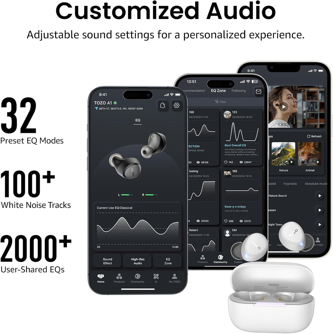 TOZO Auriculares inalámbricos A1 Bluetooth 5.3 de peso ligero en el...