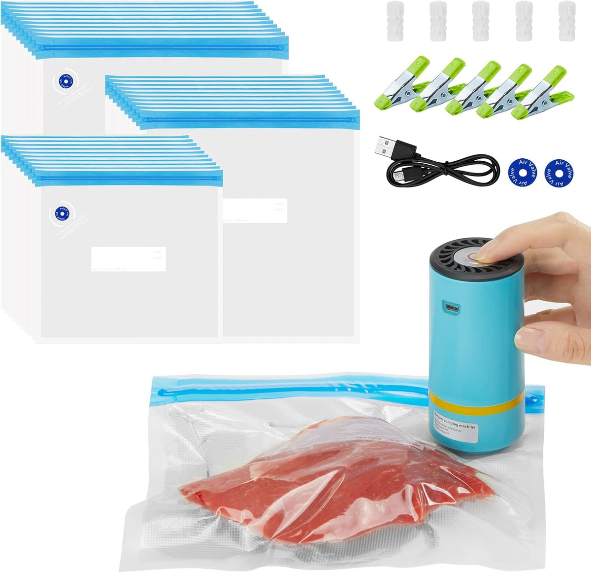 INKBIRD WIFI Sous Vide Cooker y 44 piezas de bomba selladora al vacío Sous Vide Kits de inicio con 30 bolsas de Sous Vide, recetas en la aplicación, máquina Sous-Vide de 1000 W para bistec