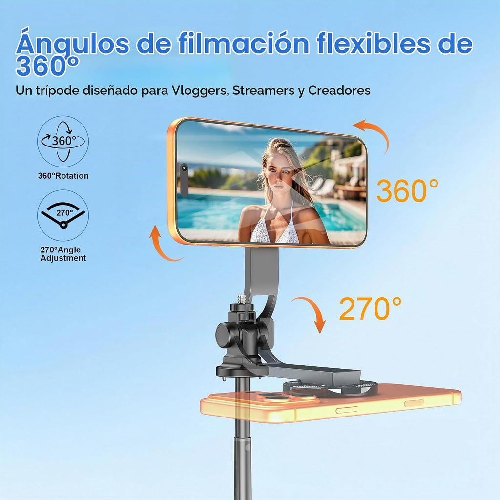 Trípode magnético para selfie de 53", base de 4 patas, montaje de 1