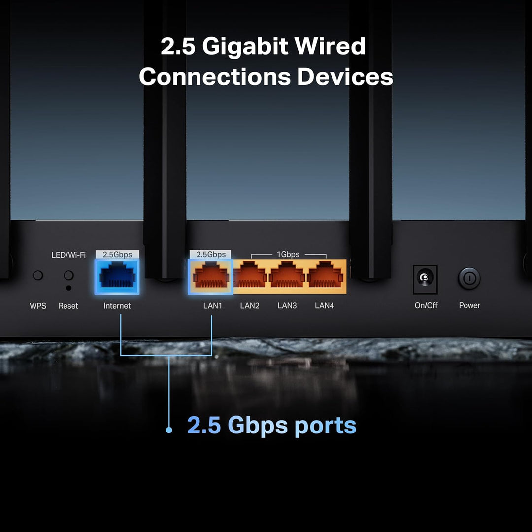 TP-Link Enrutador WiFi 7 de doble banda BE6500 (BE400) - Puertos du...