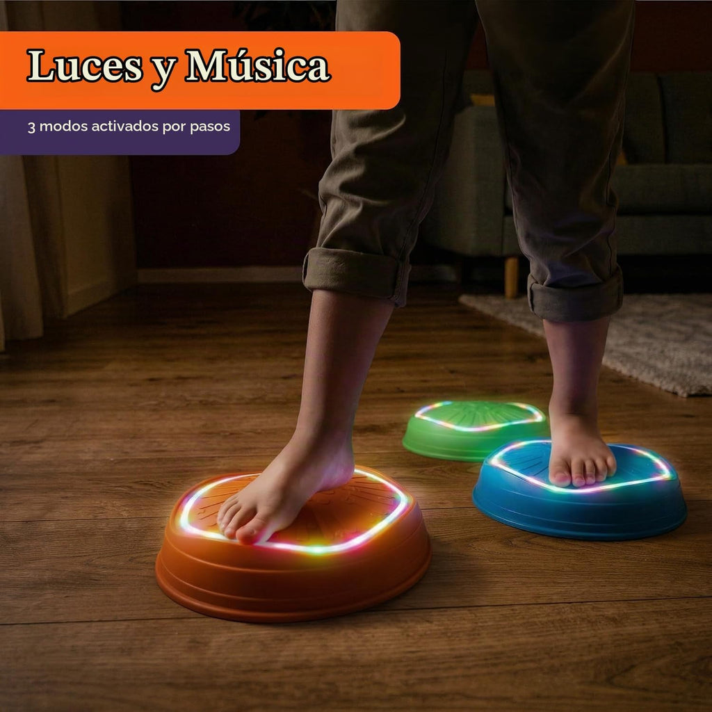 Special Supplies MUSICAL - Juego de 5 piedras LED para niños, bloques de equilibrio iluminados, coordinación y equilibrio para niños pequeños y niños, goma antideslizante duradera, juego seguro para