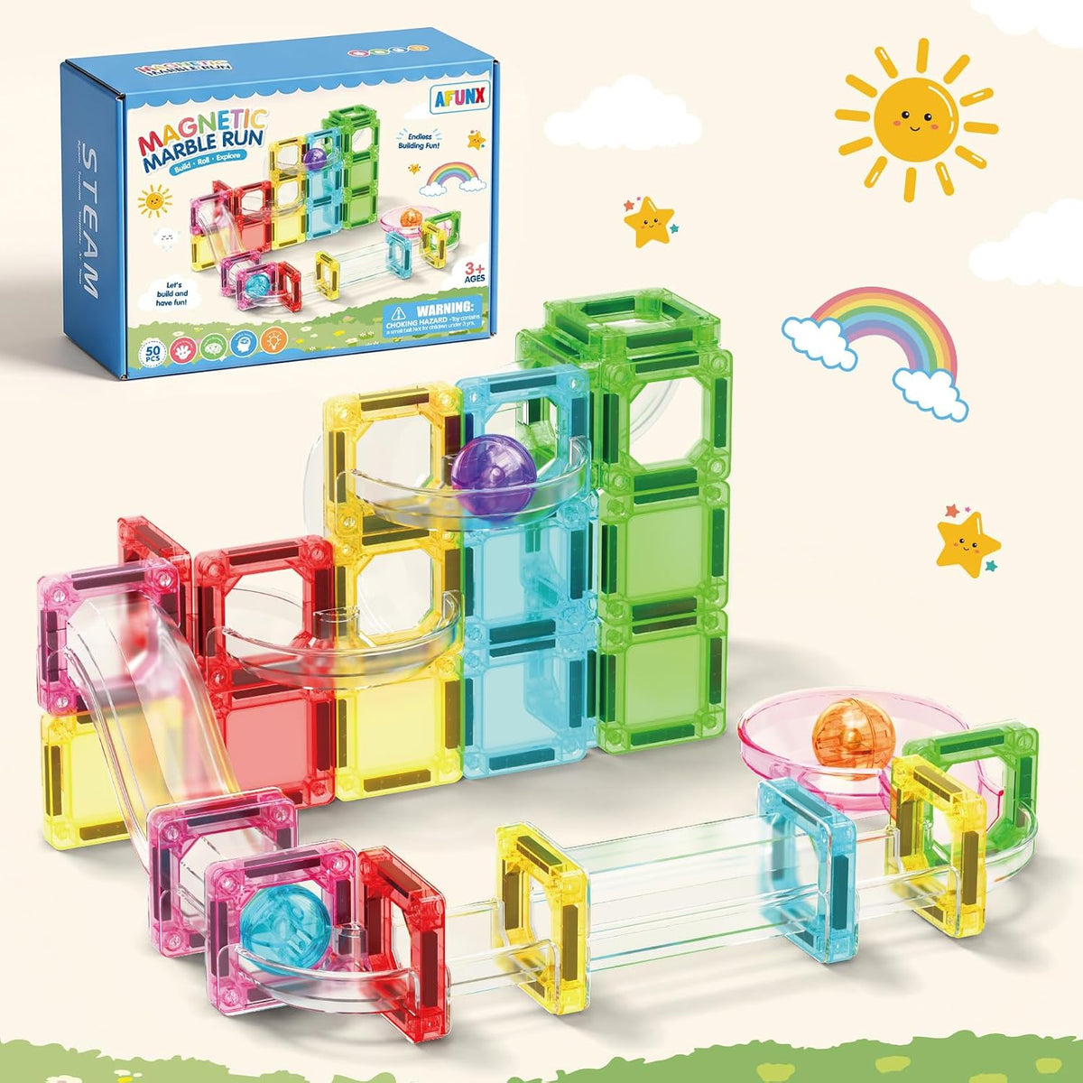 Azulejos magnéticos con diseño de mármol, 50 piezas STEM para niños