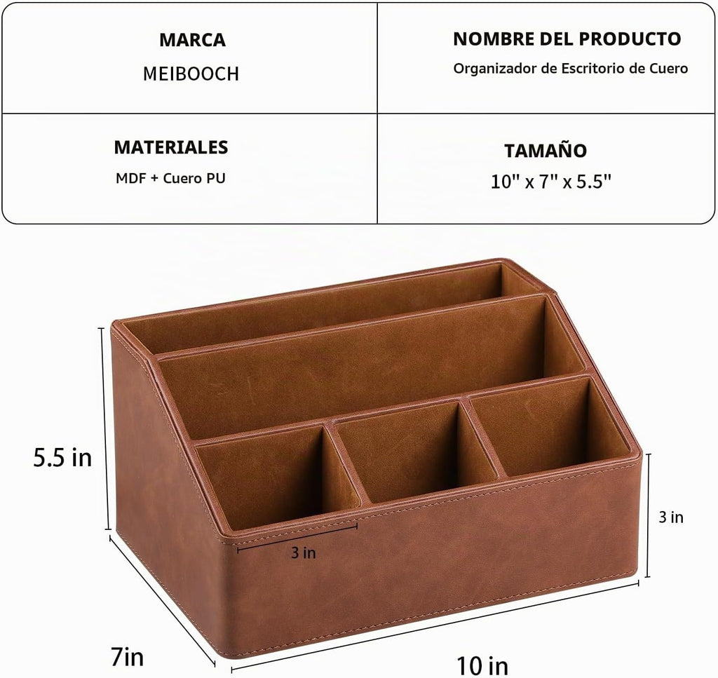 Organizador de Escritorio de Cuero PU, Soporte de Control Remoto de Lujo para el Hogar, Accesorios de Escritorio de Oficina Caddy de Mesa Organizador de Mesita de Noche (Marrón)