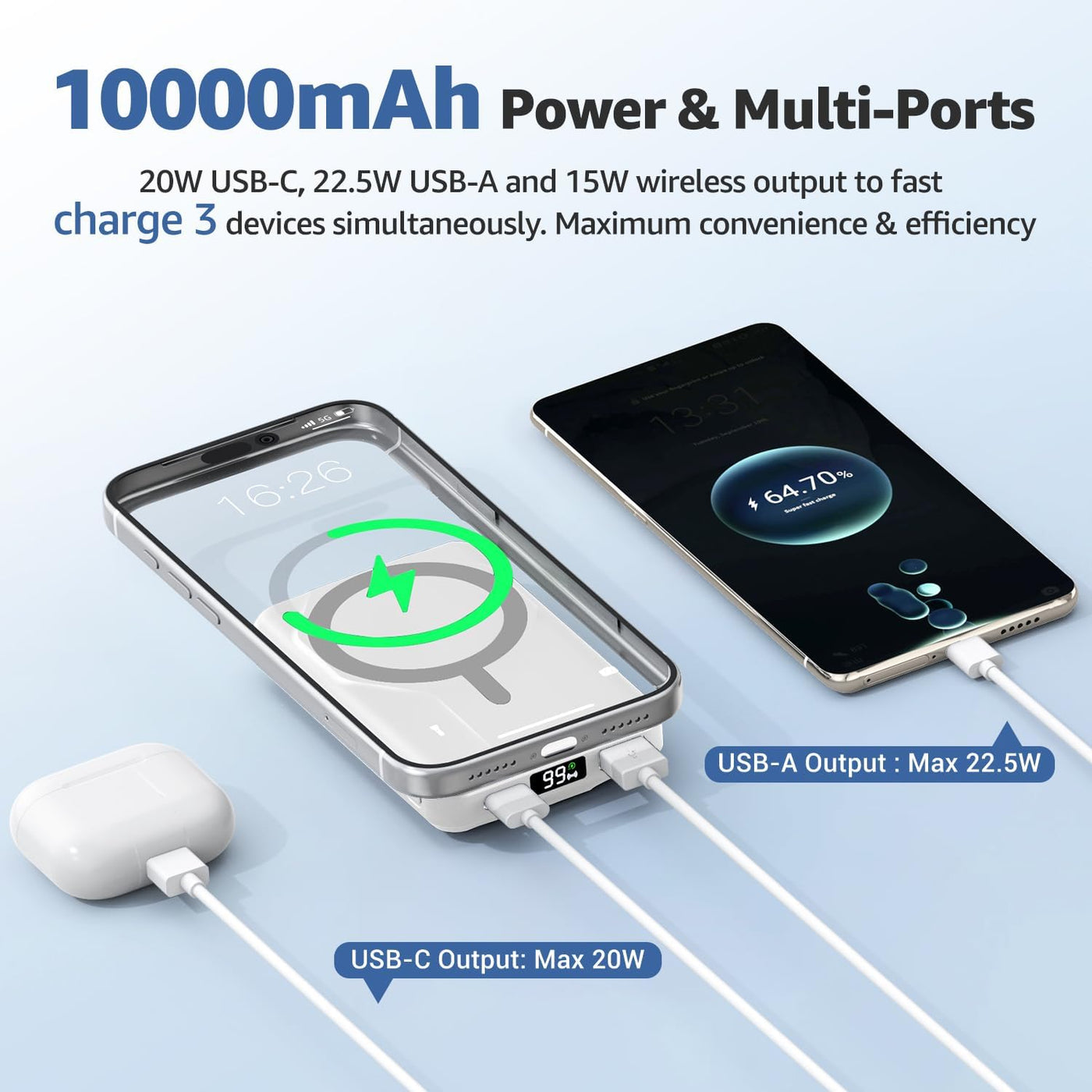 Azmuth Banco de energía magnético, 10000 mAh para batería MagSafe,...