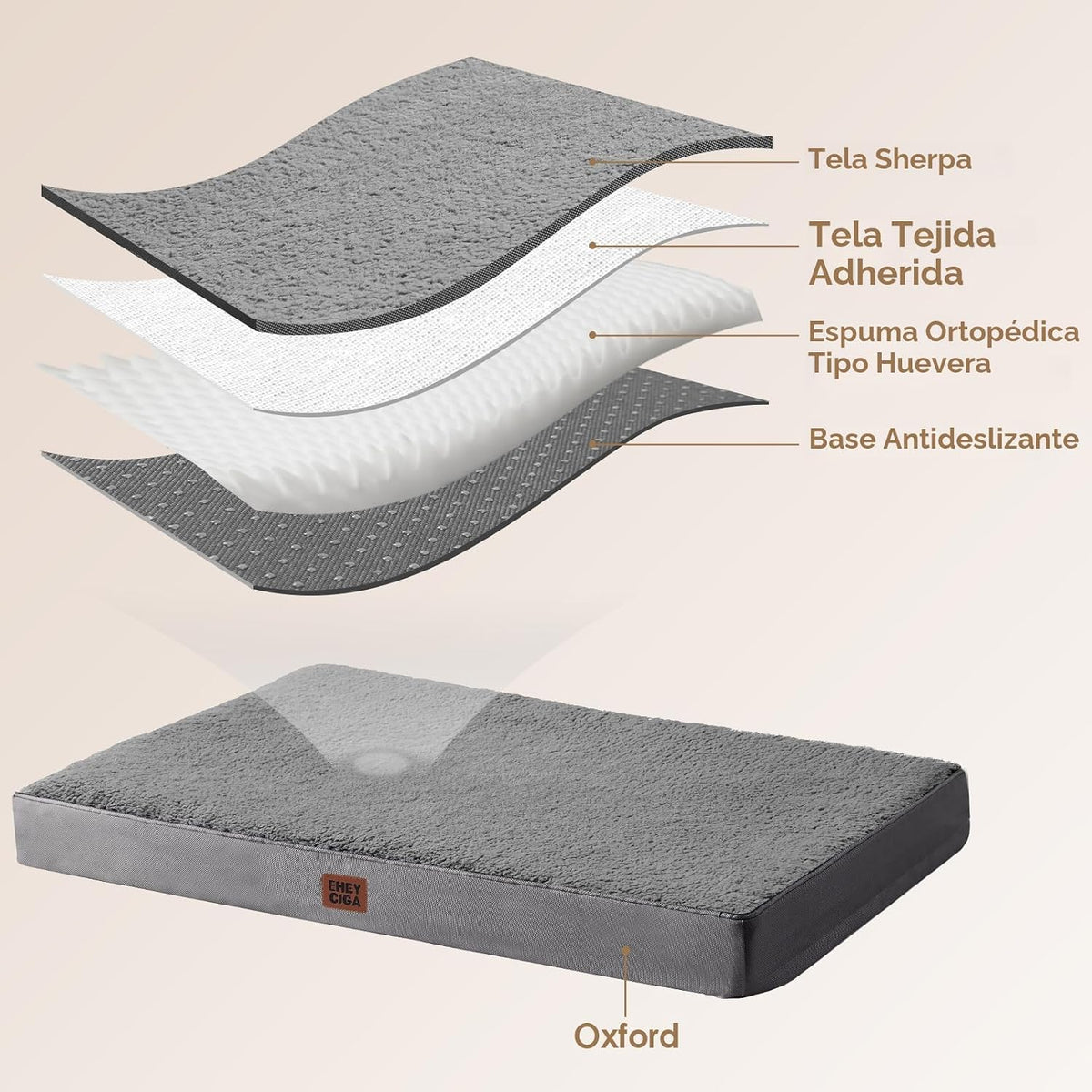 EHEYCIGA Cama extra grande para perro, lavable con funda extraíble, camas ortopédicas para perros, colchón para perro, gris, 44.1 x 31.9 x 3.0 in